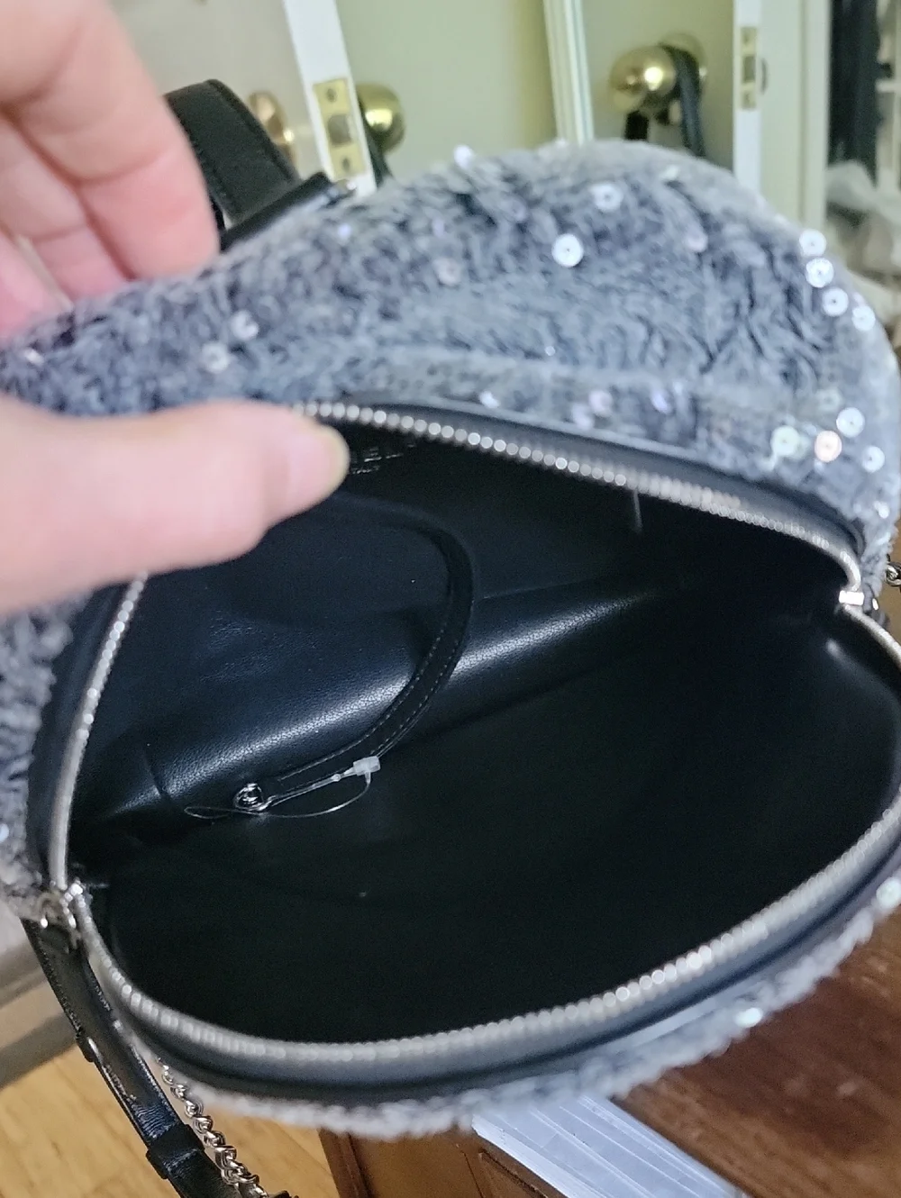 CHANEL Charcoal Sequin Waterfall Quilted Mini Backpack